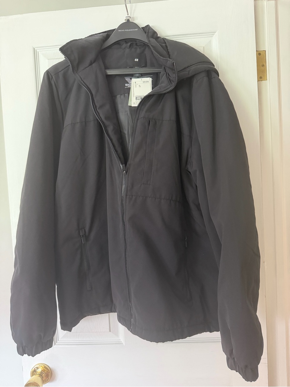 H&M Men's Black Hooded Coat, Windproof & Water Repellent XL
